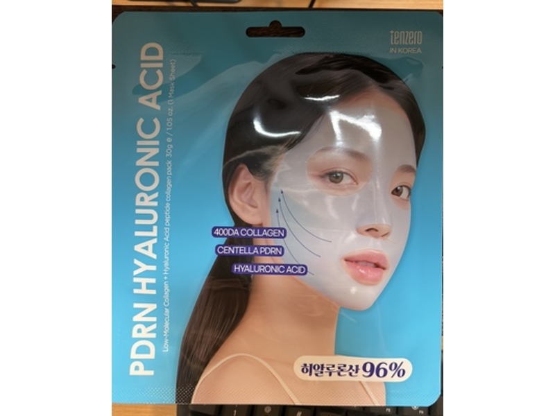 Tenzero Sheet Mask, Hyaluronic Acid PDRN, 1.05 oz/30 g, Pack Of 3