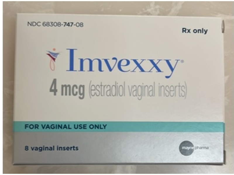 Imvexxy (estradiol vaginal inserts) 4 mcg, 8 Count, Mayne Pharma (Rx)