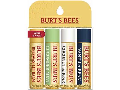 Burt's Bees Moisturizing Lip Balm, Beeswax + Cucumber Mint + Coconut & Pear + Vanilla Bean, 4 Pack