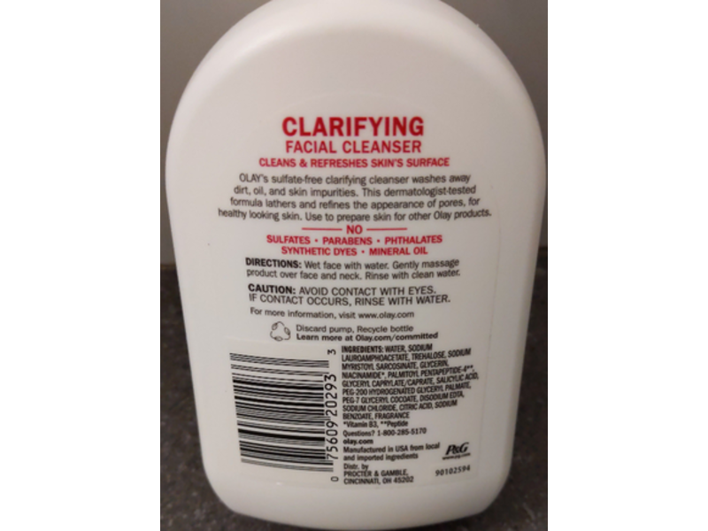 Olay Niacinamide + Peptide 24 Clarifying Face Wash, Sulfate-Free,16 fl oz/473 mL