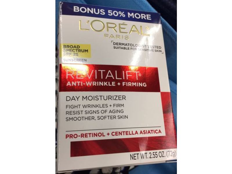 L'Oreal Paris Revitalift Anti-Wrinkle+Firming Day Moisturizer, Pro-Retinol + Centella Asiatica, SPF 25, 2.55 oz/72 g