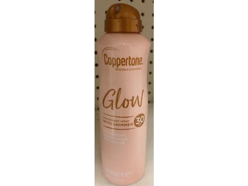 Coppertone Glow Sunscreen Lotion Spray, Shimmer, SPF 30, 5 oz/140 g