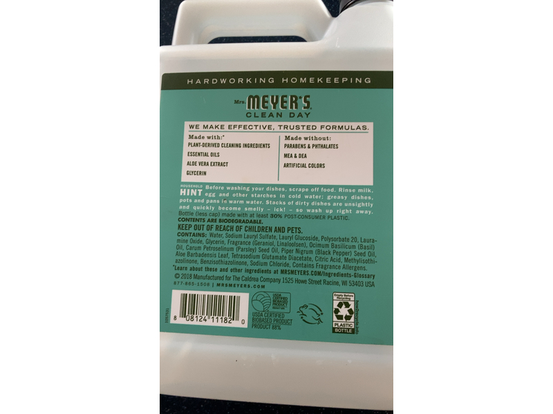 Mrs. Meyer's Liquid Dish Soap Refill, Basil, 48 fl oz/1.42 L