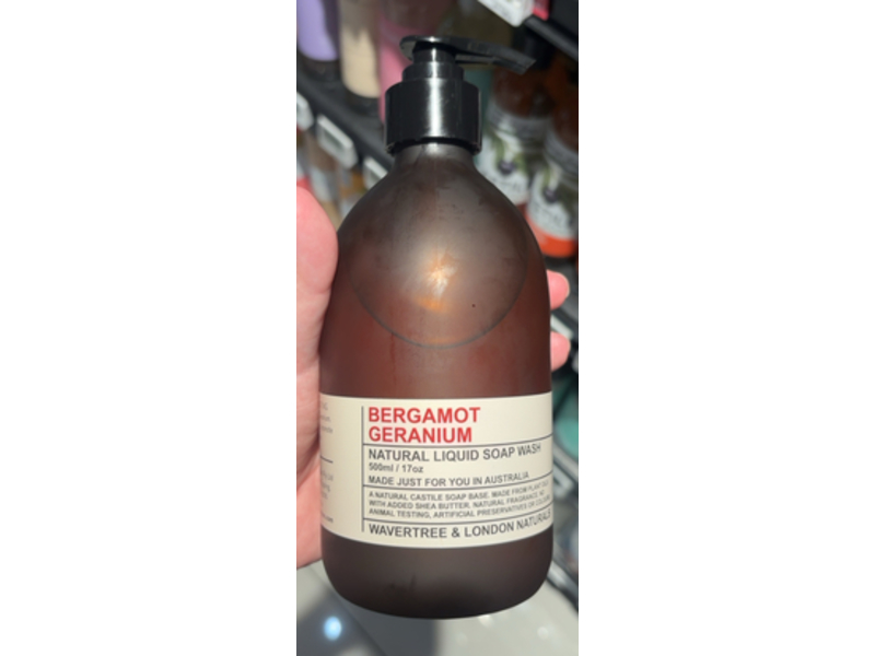Wavertree & London Naturals Bergamot Geranium Liquid Soap Wash, 17 oz/500 mL