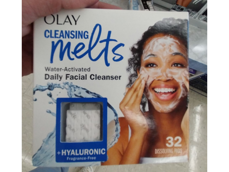 Olay Cleansing Melts Daily Facial Cleanser Dissolving Pads, Hyaluronic, 32 Count, Pack Of 2