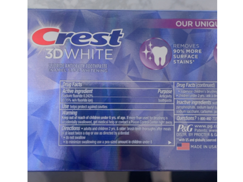 Crest 3D White Teeth Whitening Toothpaste, Radiant Mint, 3.8 oz/107 g, Pack Of 2