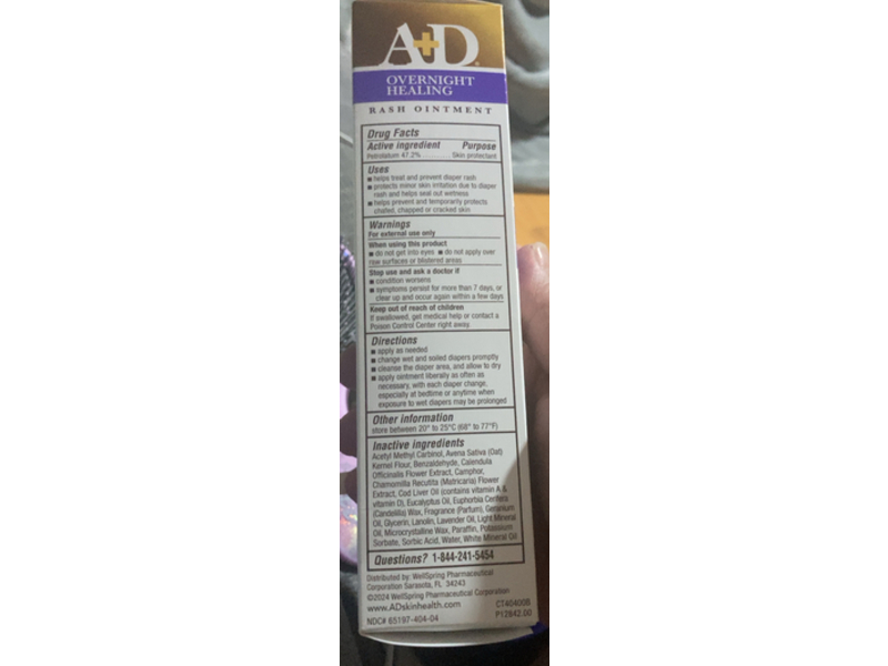 A+D Overnight Healing Rash Ointment, Vitamin A & D + Colloidal Oatmeal & Lavender, 3.6 oz/102 g
