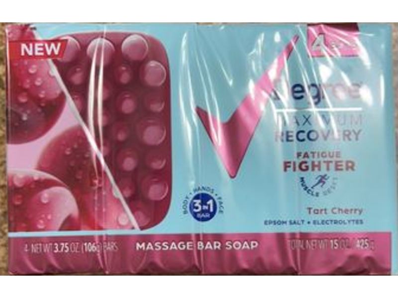 Degree Maximum Recovery Massage Bar Soap, Tart Cherry, 15 oz/425 g, 4 Count