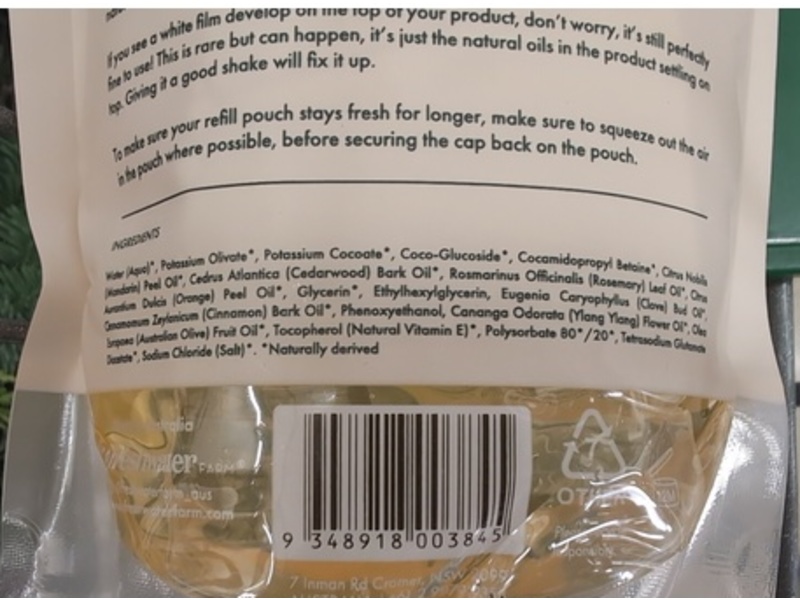 Freshwater Farm Revitalising Castile Hand Wash Refill, Mandarin + Cedarwood Oil, 33.8 fl oz/1 L