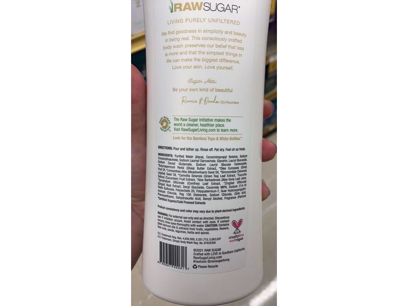 Raw Sugar Simply Body Wash, Sensitive Skin, Tea + Cucumber + Aloe Vera, 25 fl oz/740 mL