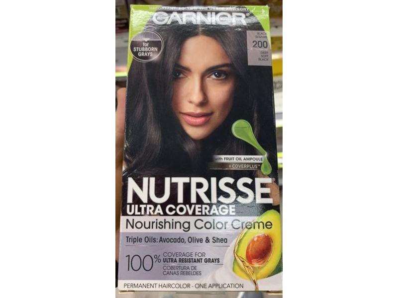 Garnier Nutrisse Ultra Coverage Nourishing Color Creme Permanent Haircolor, 200-Black Sesame, Avocado, Olive & Shea