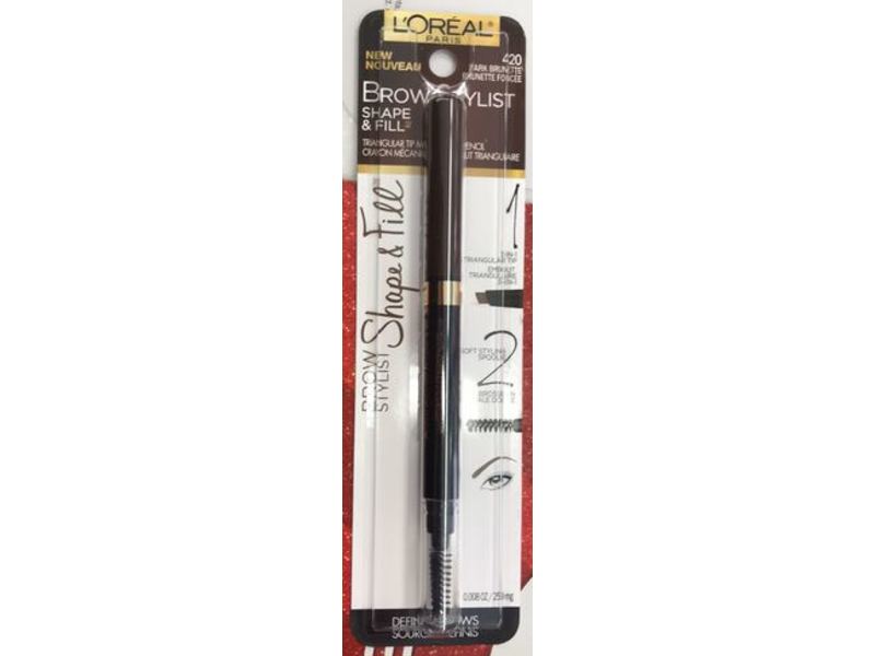 L'Oreal Brow Stylist Shape & Fill Pencil, 420 Dark Brunette, 0.008 oz/250 mg