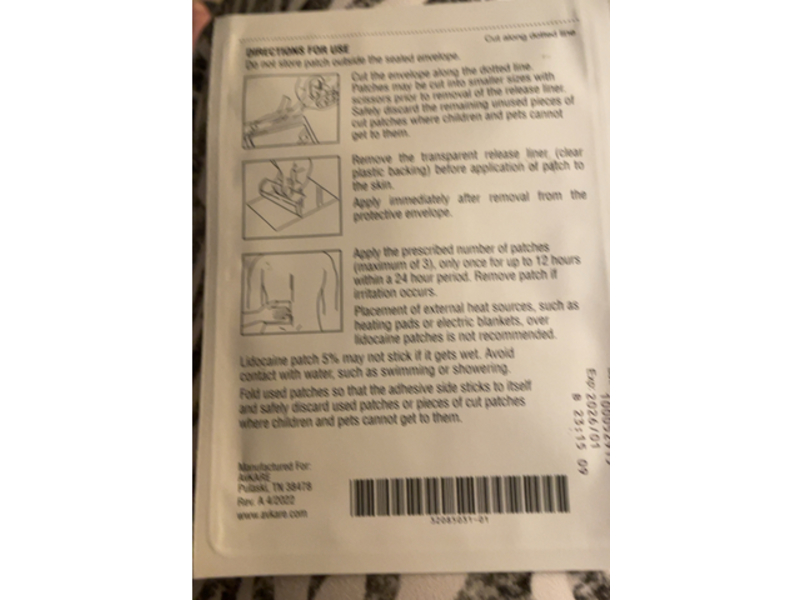 Lidocaine Patch, 5%, Avkare (Rx)
