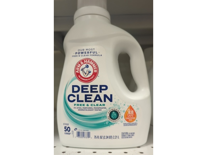 Arm & Hammer Deep Clean Liquid Laundry Detergent, Free & Clear, 50 Loads, 75 fl oz/2.21 L