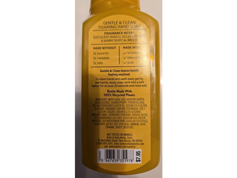 Bath & Body Works Gentle & Clean Foaming Hand Soap, Mango Papaya Paradise, 8.75 fl oz/259 mL
