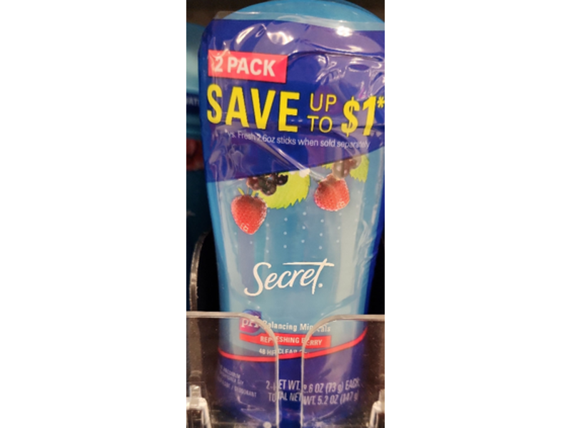 Secret Antiperspirant and Deodorant, Refreshing Berry, 2.6 oz/73 g, 2 Count