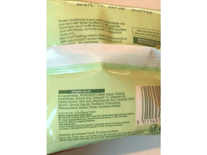 Simple Kind To Skin Cleansing Facial Wipes, 25 Count
