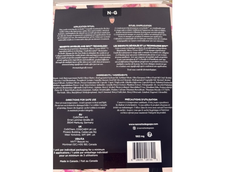 Nannette De Gaspe Youth Revealed Face Visage Masque, 1 Pack