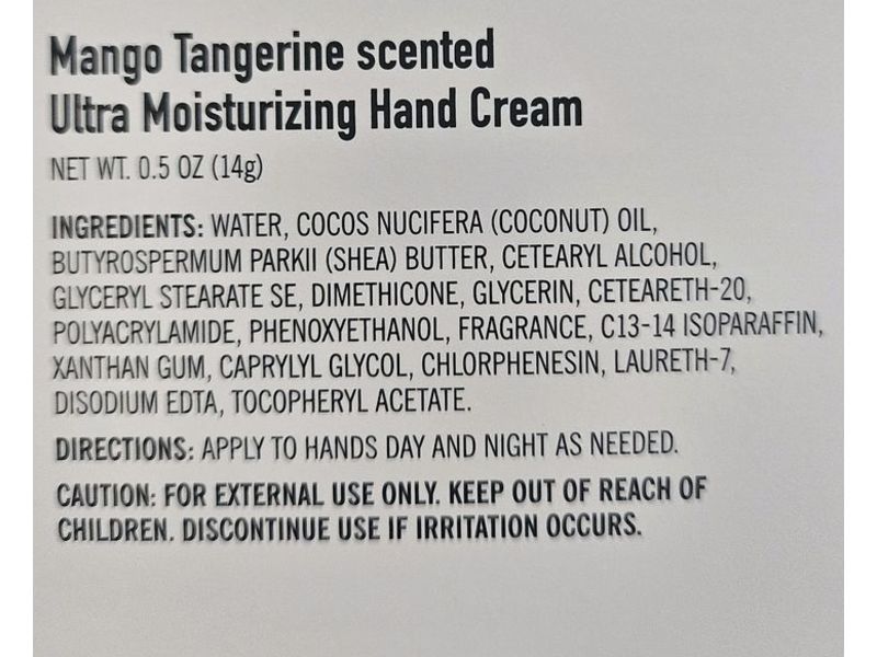 Trader Joe's Ultra Moisturizing Hand Cream, Mango Tangerine, 0.5 fl oz/14 g