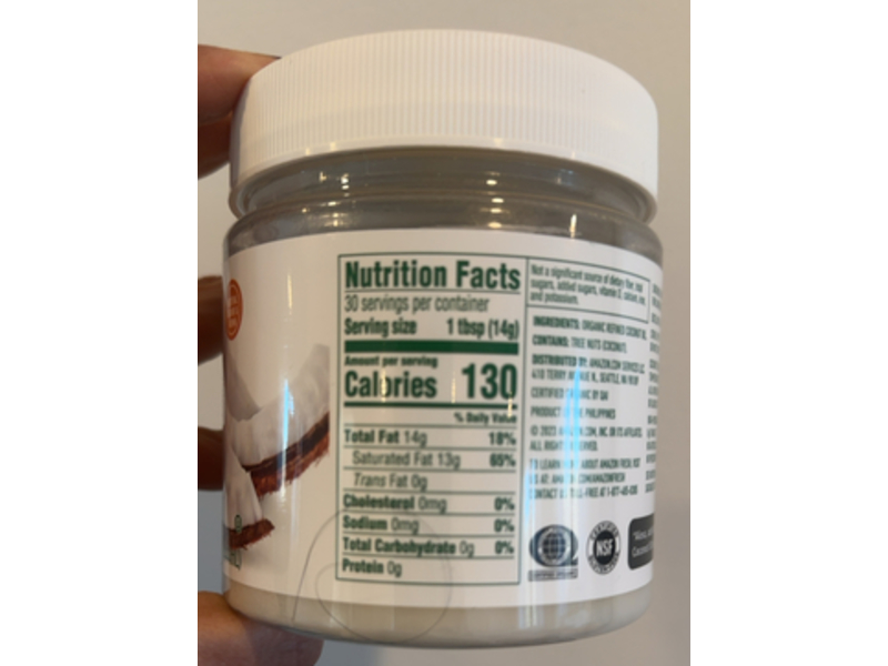 Amazon Fresh Organic Coconut Oil, 15 fl oz/444 mL