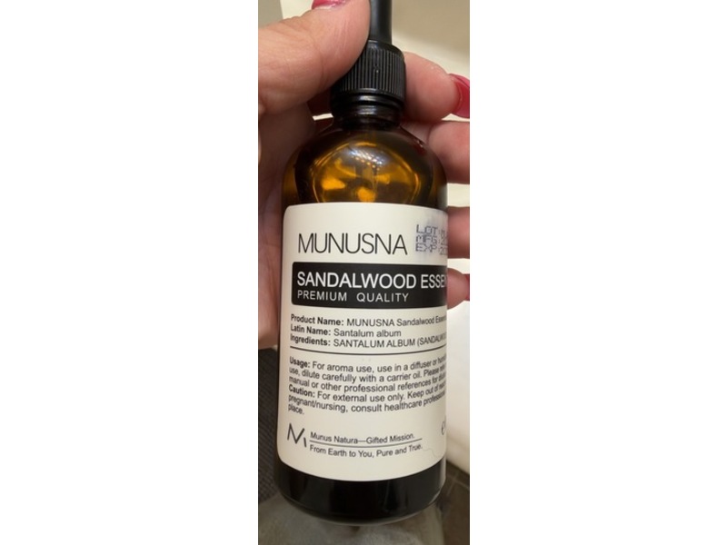 Munusna Essential Oil, Sandalwood, 3.38 fl oz/100 mL