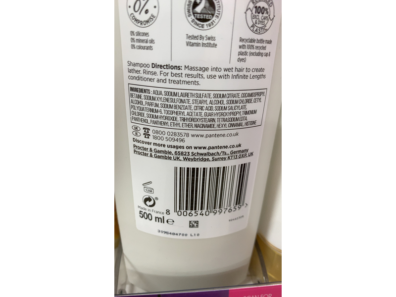 Pantene Pro-V Infinite Lengths Shampoo, Niacinamide + Vitamin E, 500 mL