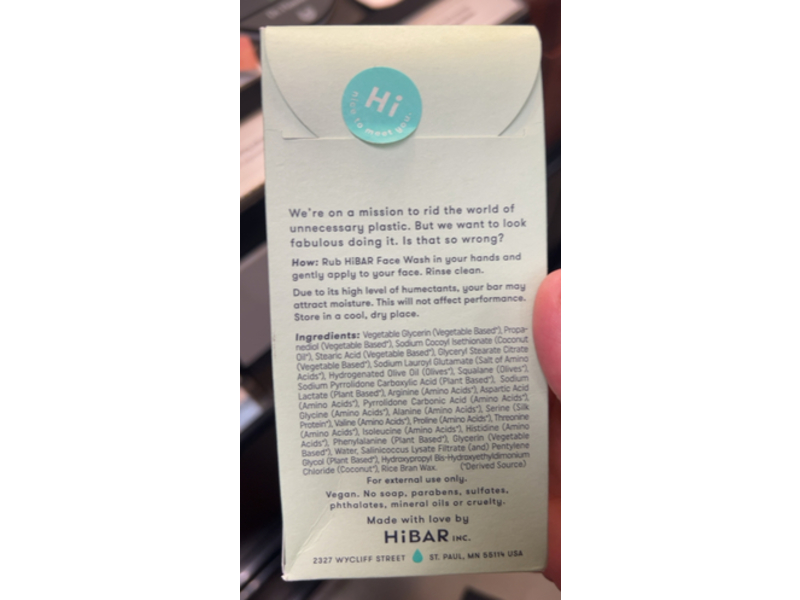 HiBAR Solid Cleanse Face Wash Bar, 2 oz/57 g