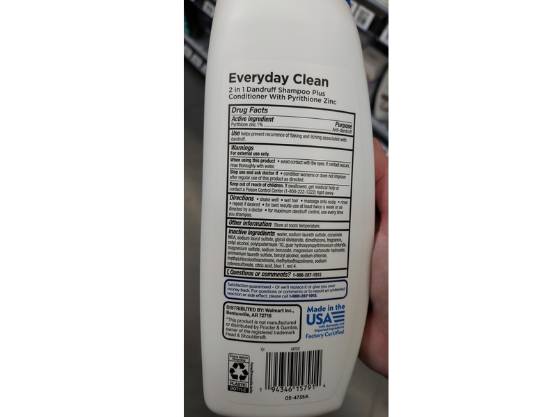 Equate 2 In 1 Dandruff Shampoo & Conditioner, Pyrithione Zinc, Everyday Clean, 20.7 fl oz/612 mL