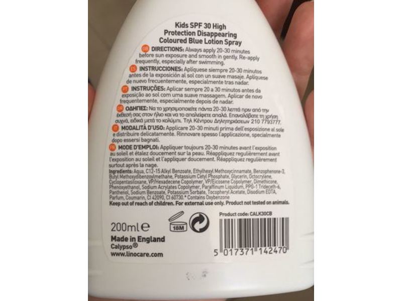 Calypso Kids Disappearing Coloured Blue Lotion Spray, SPF 30, 200 ml