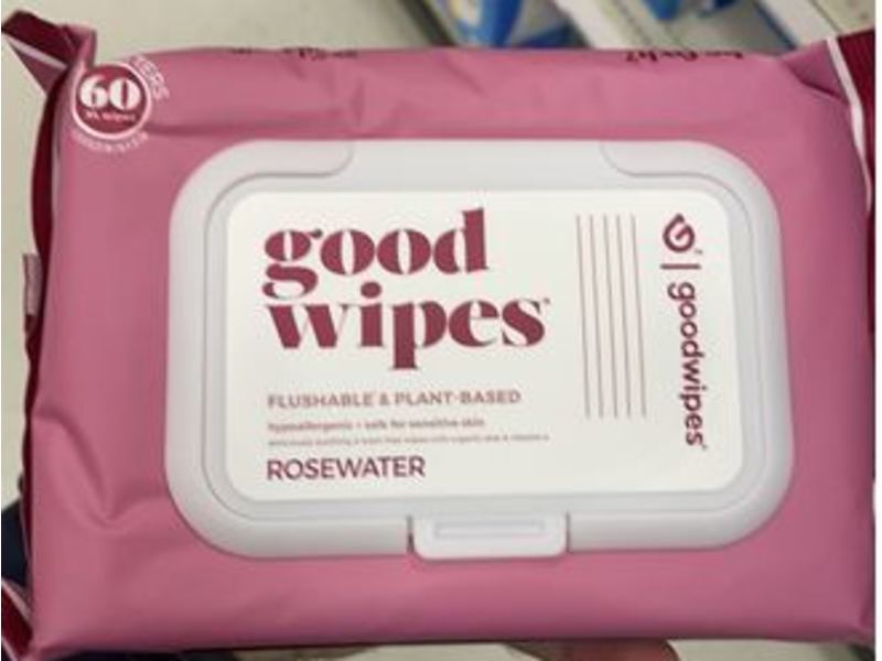 Goodwipes Flushable & Plant Based Wipes, Rose Water, 60 Count, Pack Of 8