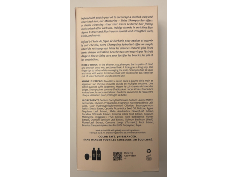 Nopalera Moisturize + Shine Solid Shampoo Bar, Prickly Pear Oil, 3 oz/85 g