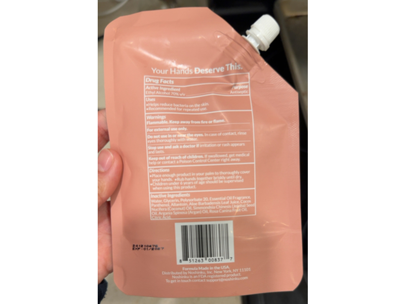 Noshinku Hand Sanitizer Refill, Orange Coriander, 3.4 oz/100 mL