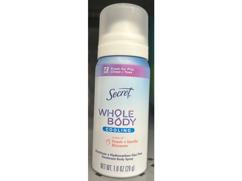 Secret Whole Body Cooling Deodorant Spray, Peach + Vanilla Blossom, 1 oz/28 g