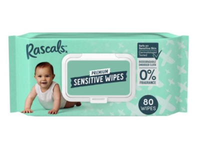 Rascal Premium Sensitive Wipes, 80 Count