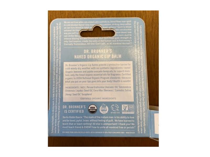 Dr. Bronner's All One! Organic Lip Balm, Naked, 0.15 oz/4 g