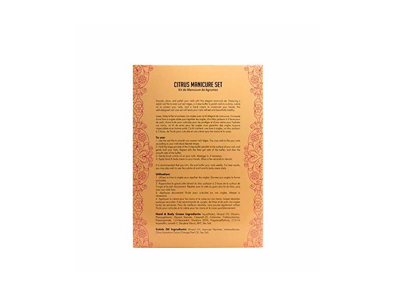 Beautyfrizz Citrus Nail Buffer Set - Nail Kit with 3-Sided Buffer, Cuticle Oil and Hand and Body Cream