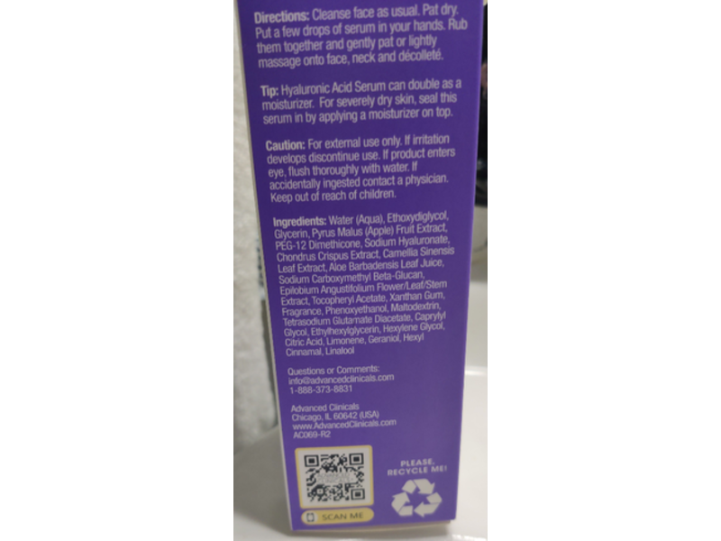 Advanced Clinicals Hyaluronic Serum,1.75 fl oz/52 mL