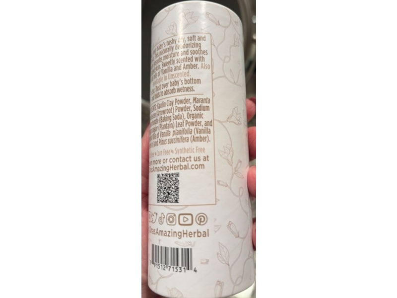 Ora's Amazing Herbal Baby Powder, Vanilla Amber, 2.5 oz/71 g