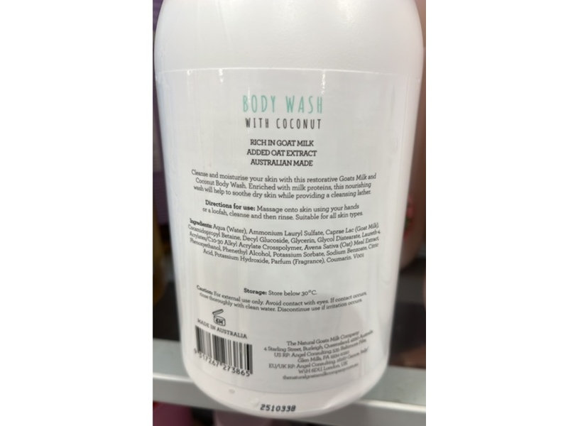 The Natural Goats Milk Company Body Wash, Coconut, 33.8 fl oz/1 L