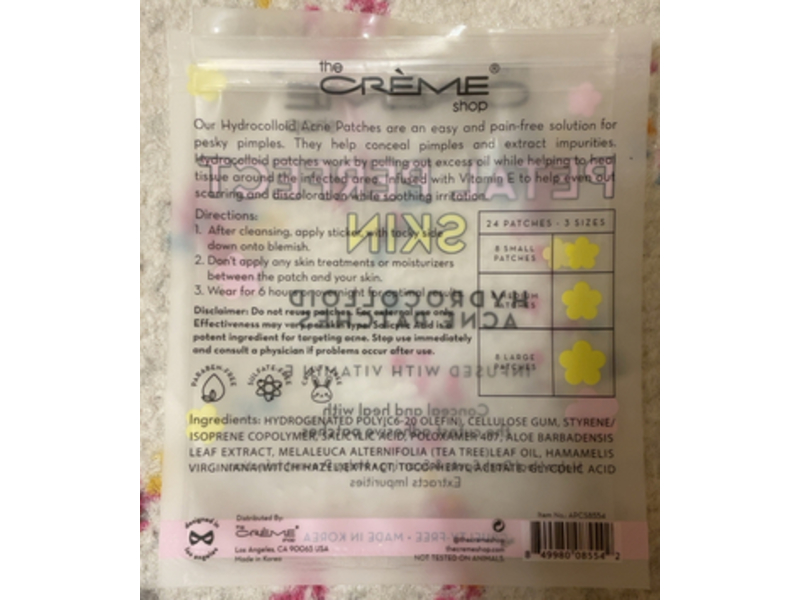 The Creme Shop Petal Perfect Skin Hydrocolloid Acne Patches, Vitamin E, 24 Count, Pack Of 3