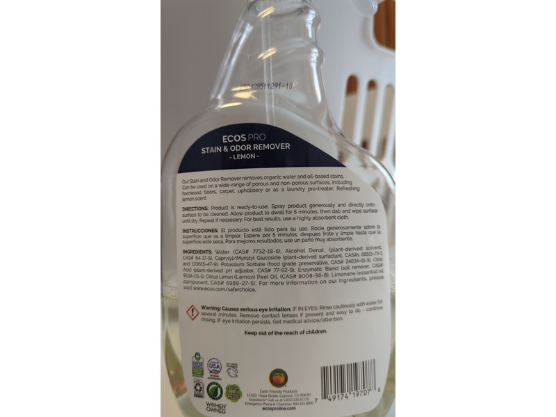 Ecos Pro Stain & Odor Remover, Lemon, 32 fl oz/946 mL, Pack Of 6