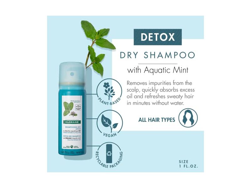 Klorane Detox Dry Shampoo, Aquatic Mint, 1 oz/31 mL