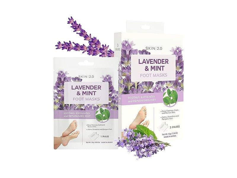 Skin 2.0 Foot Masks, Lavender & Mint, 2.54 oz/72 g, 3 Pairs