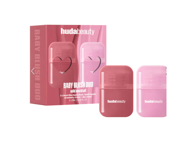 Huda Beauty Mini Blush Duo, Mild Mocktail, 0.06 oz/2 mL, 2 Count