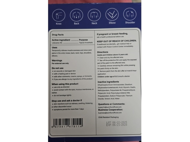 Sumifun Pain Relief Gel Patch, 4% Lidocaine, 30 Count