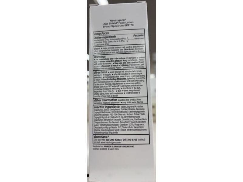 Neutrogena Age Shield Face Sunscreen, Oil-Free, SPF 70, 3.0 fl oz/88 mL, Pack Of 3