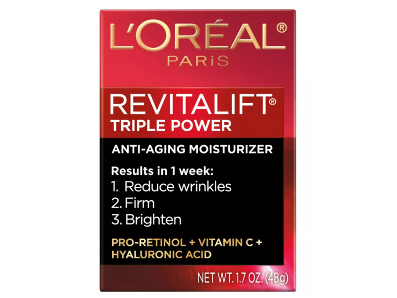 L'Oreal Paris Revitalift Triple Power Moisturizer, Pro-Retinol + Hyaluronic Acid + Vitamin C, 1.7 oz/48 g