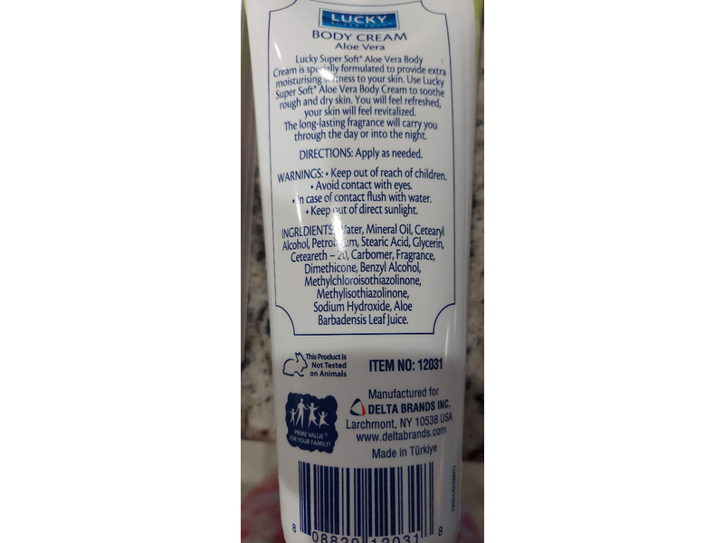 Lucky Deep Moisturizing Soothes & Softens Body Cream, Aloe Vera, 8 oz/227 g