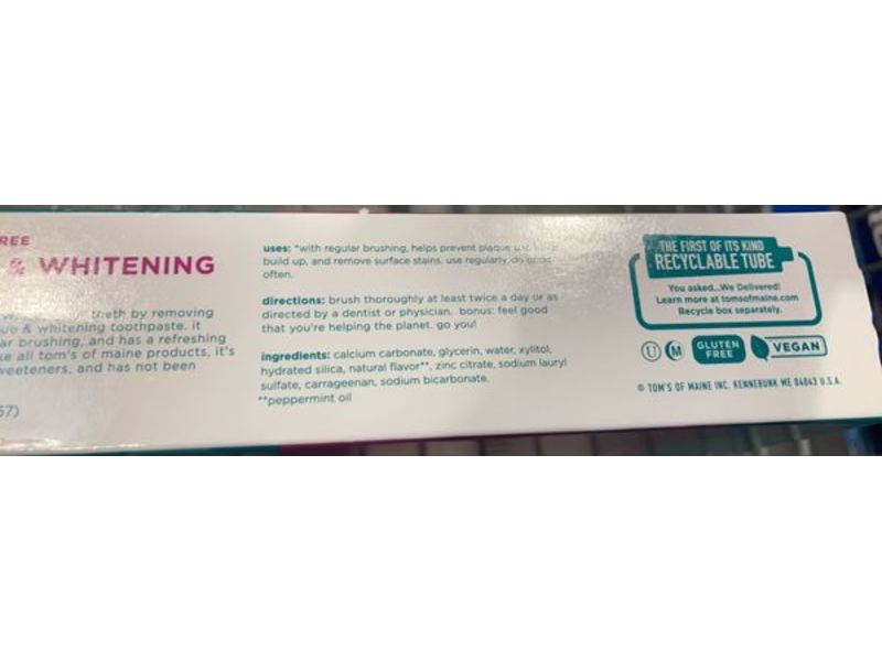 Tom's Of Maine Antiplaque & Whitening Toothpaste, Peppermint, 5.7 oz/161.5 g, Pack Of 4