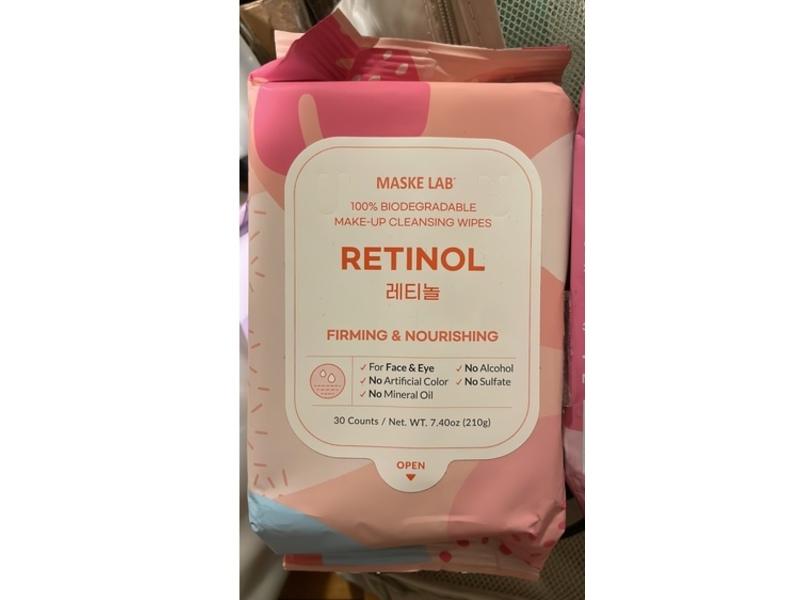 Maske Lab Firming & Nourishing Make-Up Cleansing Wipes, Retinol, 7.4 oz/210 g, 30 Count